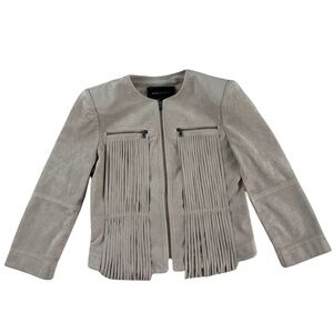 BCBG MAXAZRIA Stone Faux Suede Fringe Jacket Women's XS Boho Tassel Western 70s